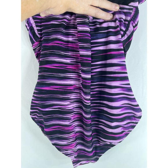 NWOT Catalina Women’s Swimsuit Purple Stripe Sz XL (12-14) Still Has Protection - Picture 6 of 9